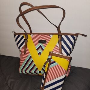 Nine West Geometric handbag and Wallet Set - Yellow, Red, Blue